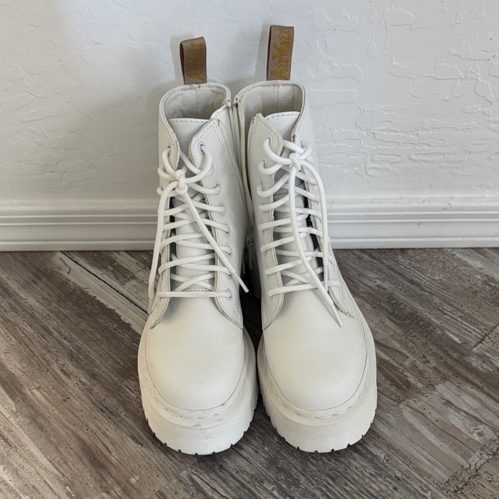 Dr. Martins Air Wait White Platform Lace-Up Boots